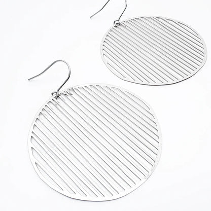 Line Disc Earrings in Silver