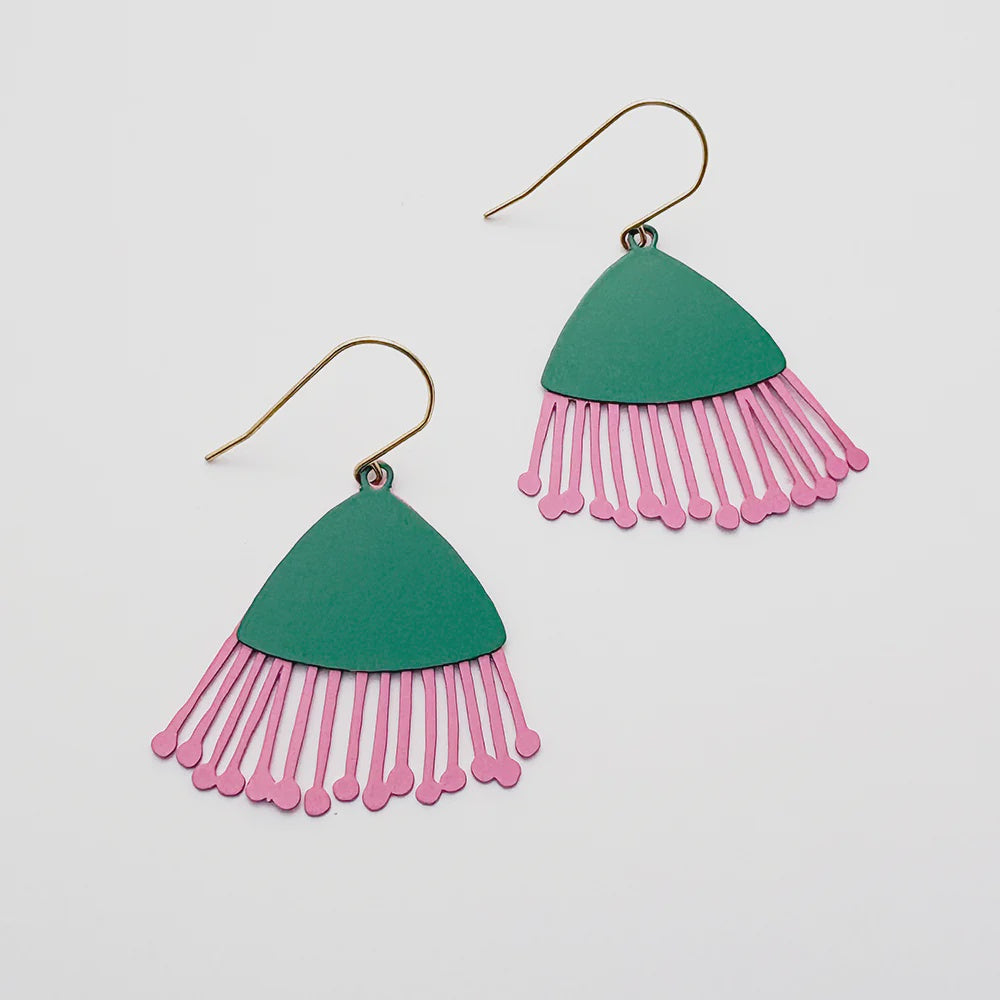Midi Gum Blossom Flower Earrings in Green & Pink