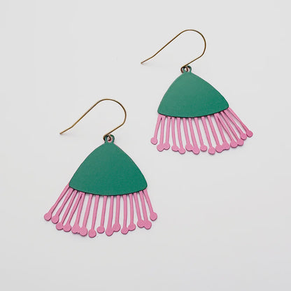 Midi Gum Blossom Flower Earrings in Green & Pink