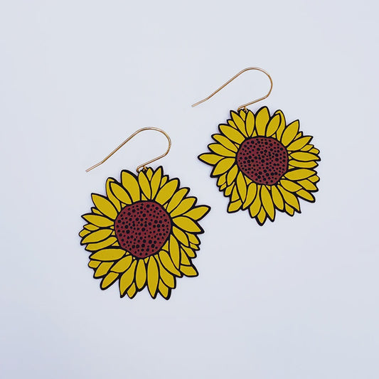 Midi Sunflower Earrings in Black / Brown / Yellow