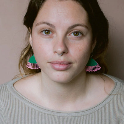 Midi Gum Blossom Flower Earrings in Green & Pink