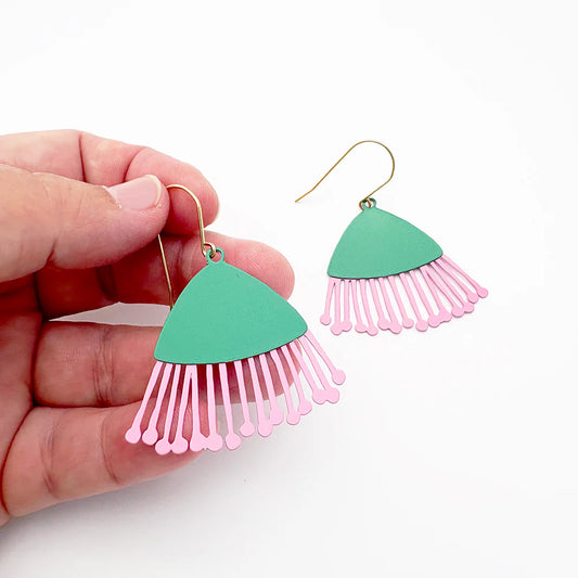 Midi Gum Blossom Flower Earrings in Green & Pink