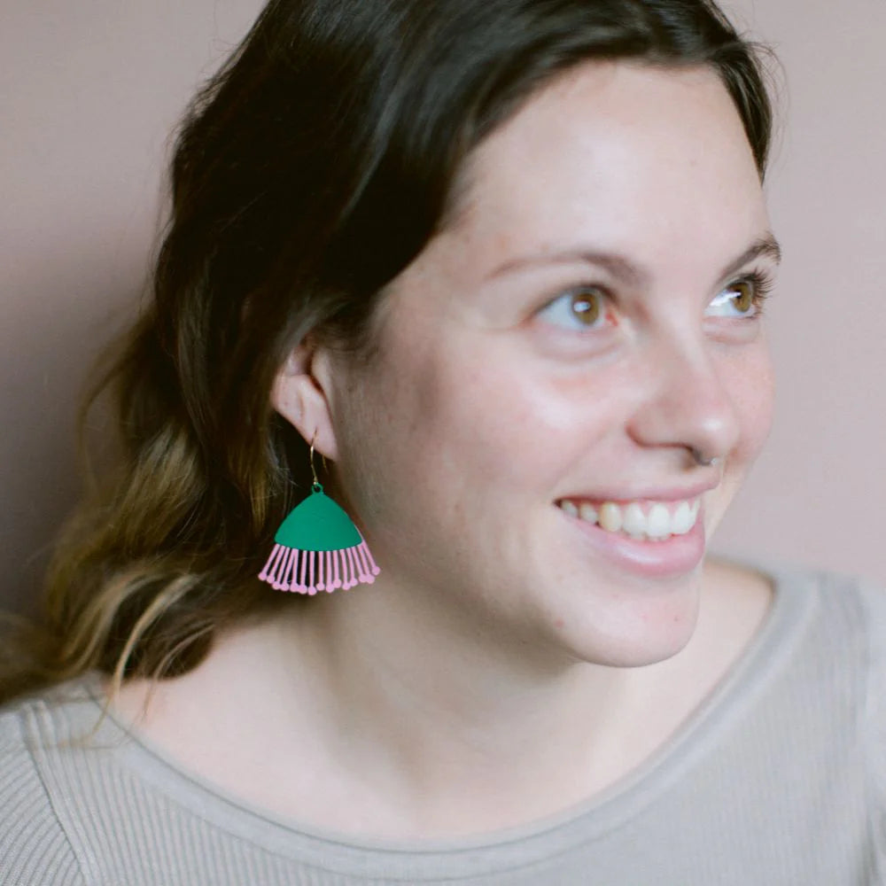 Midi Gum Blossom Flower Earrings in Green & Pink