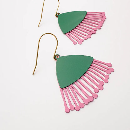 Midi Gum Blossom Flower Earrings in Green & Pink