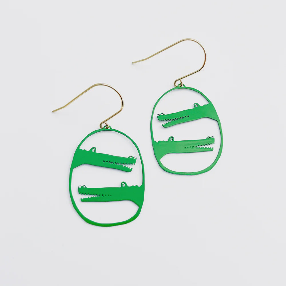 Mini Croc Earrings in Green