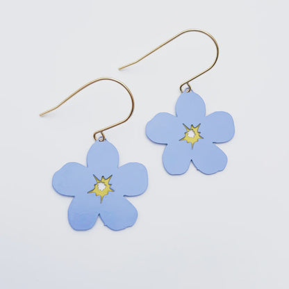 Mini Forget-Me-Not Flower Earrings in Blue & Yellow