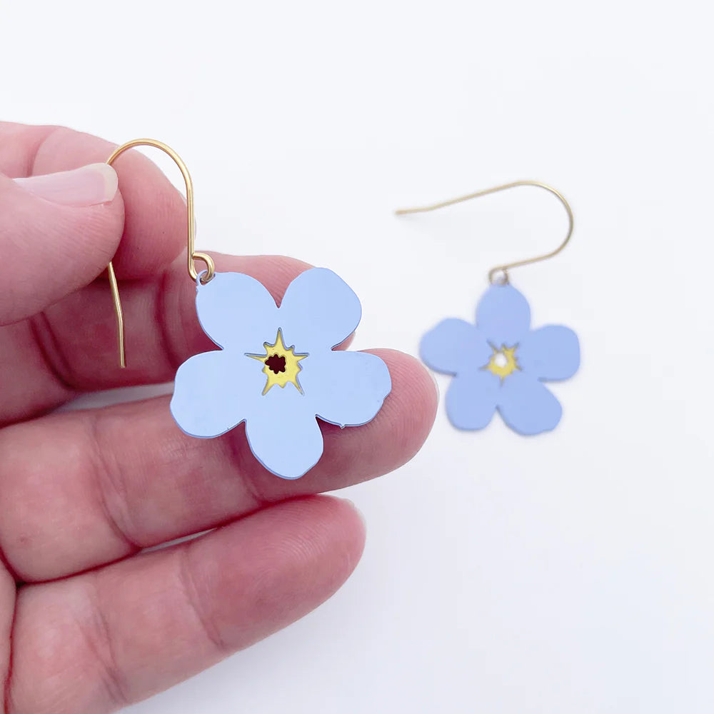Mini Forget-Me-Not Flower Earrings in Blue & Yellow