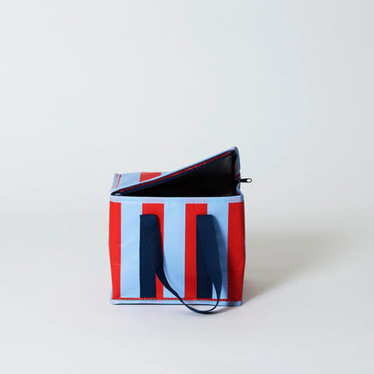 Mini Insulated Tote Bag - Red & Blue Stripe