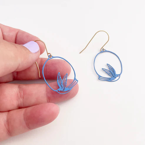 Mini Swallow Dangle Earrings in Blue