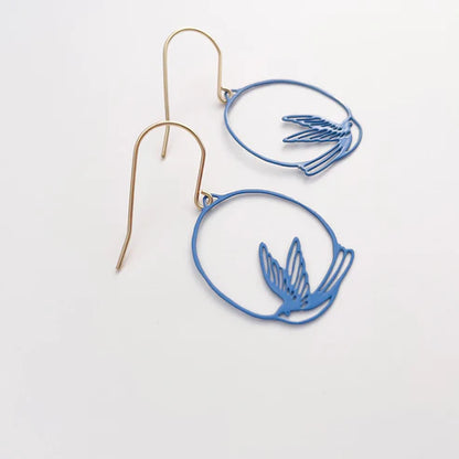 Mini Swallow Dangle Earrings in Blue