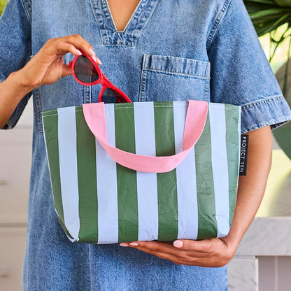Mini Tote - Green Blue Stripe