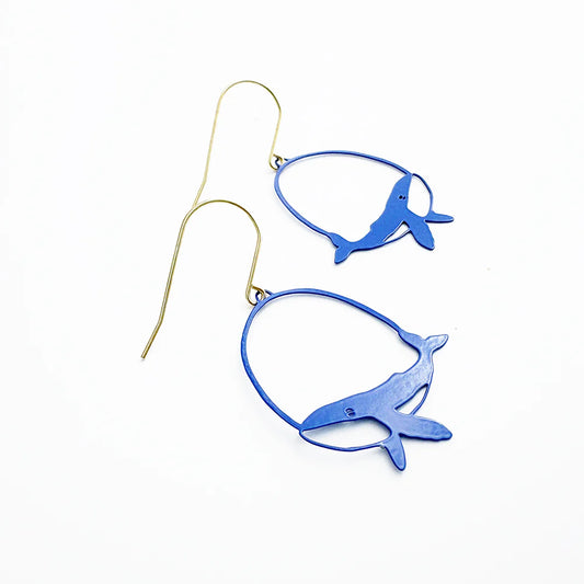 Mini Whale Earrings in Blue