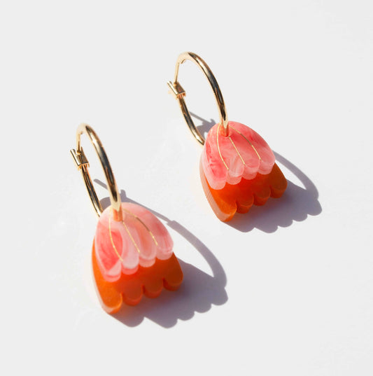 Palm Earrings - Coral