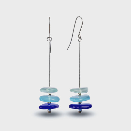 Pancake Stack Glass Earrings - Blue