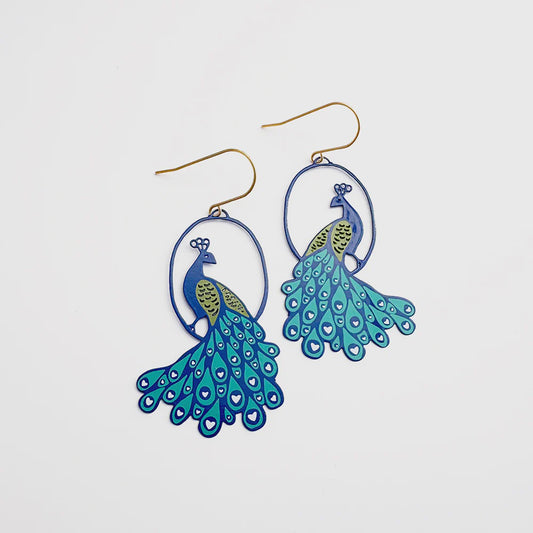 Peacock Earrings in Blue