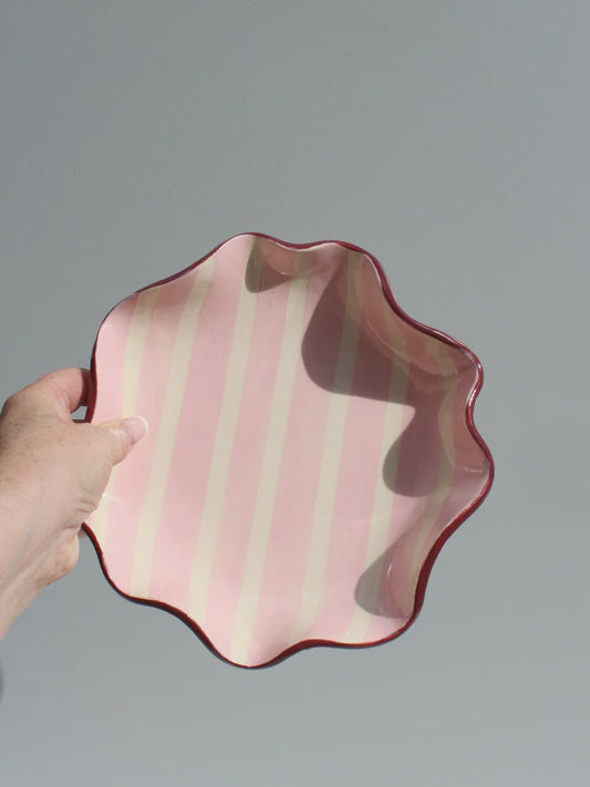 Pink and Burgundy Ceramic "Ruffle" Bowl