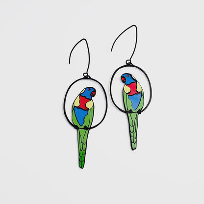Rainbow Lorikeet earrings in Black/Rainbow