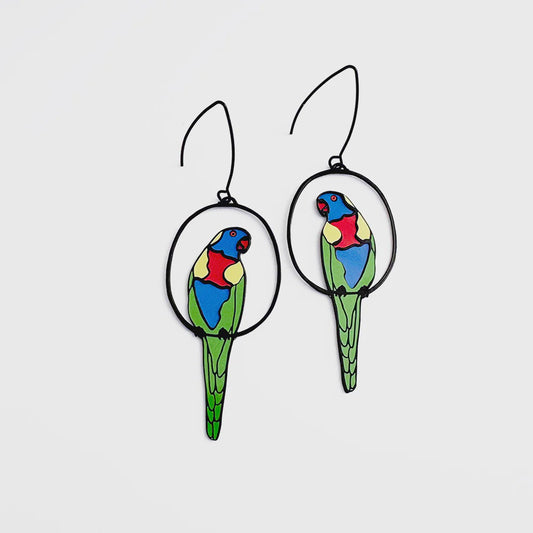 Rainbow Lorikeet earrings in Black/Rainbow