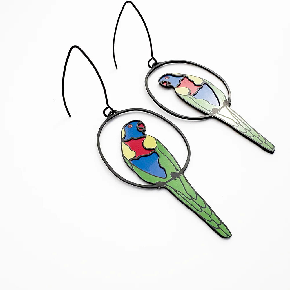 Rainbow Lorikeet earrings in Black/Rainbow