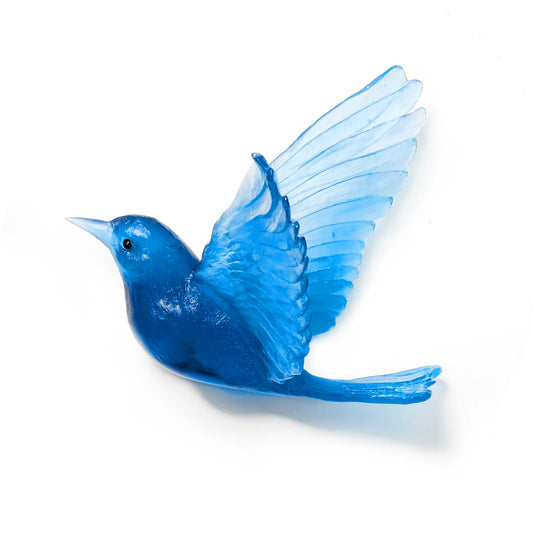 Stitchbird / Hihi - Aquamarine - Glass Wall Artwork by Luke Jacomb
