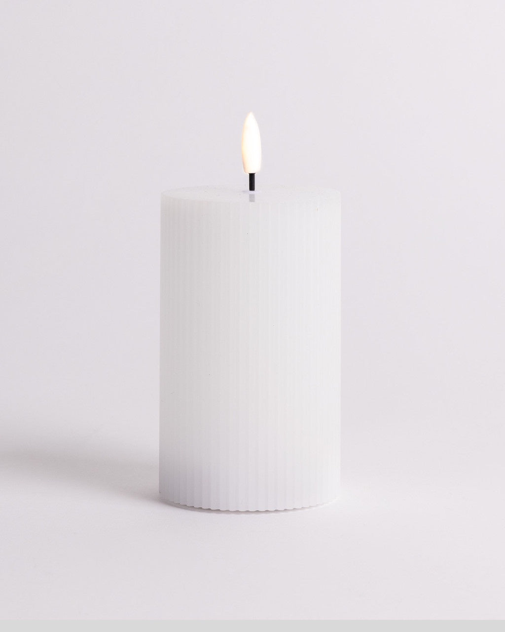 LED Fluted Pillar Candle, 12.5cm x 7.5cm - White