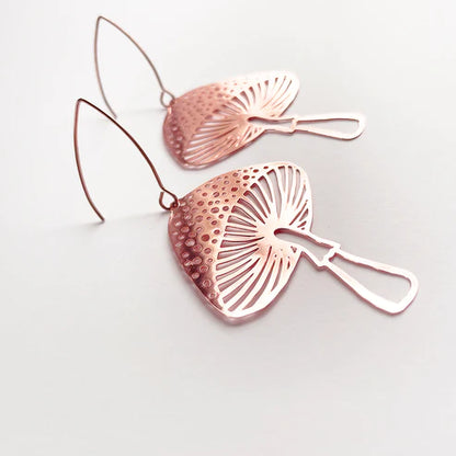 Toadstool Dangle Earrings in Rose Gold