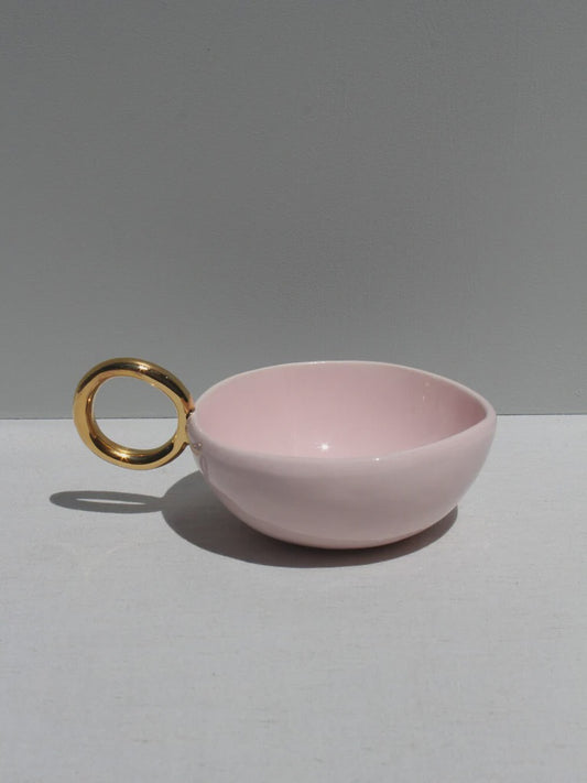 'With Pleasure' Gold-Handled Pink Ceramic Tea Cup