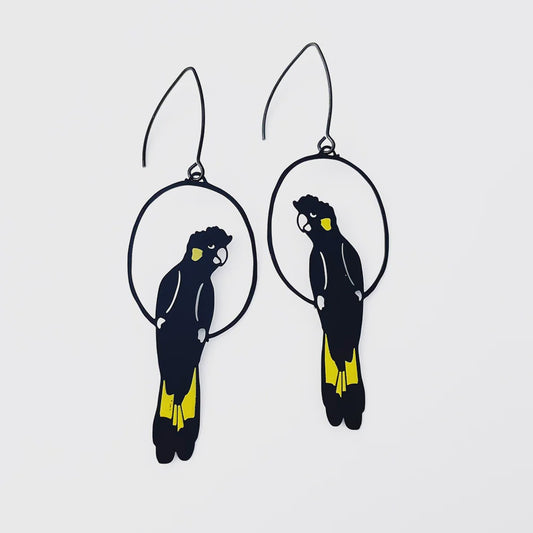 Yellow-Tailed Black Cockatoo Earrings