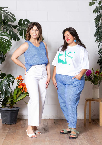 "Frankie" Singlet Top - Thin Pin Blue