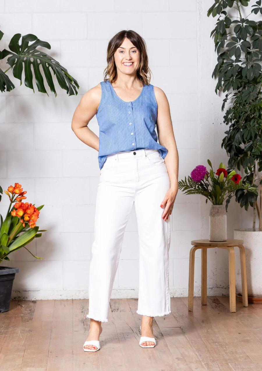 "Frankie" Singlet Top - Thin Pin Blue