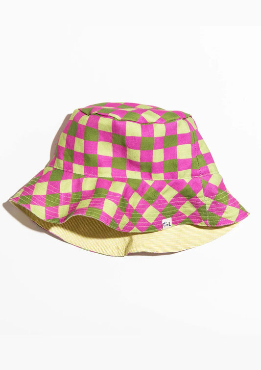 Bucket Hat - Thin Pin Citrus / Handrawn Check Citrus