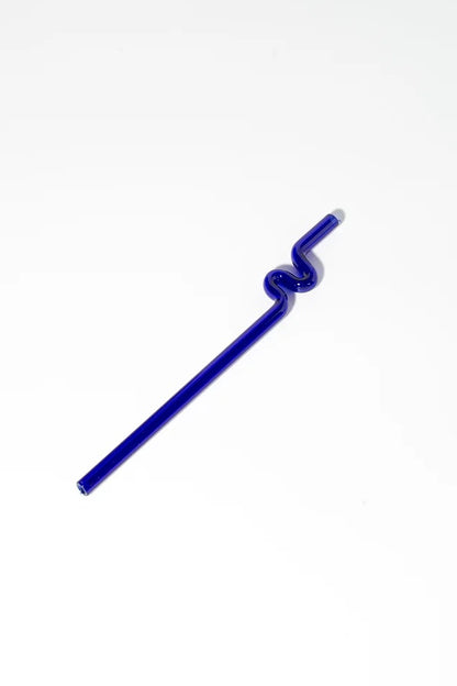 Squiggle Straw - Cobalt - handmade glass