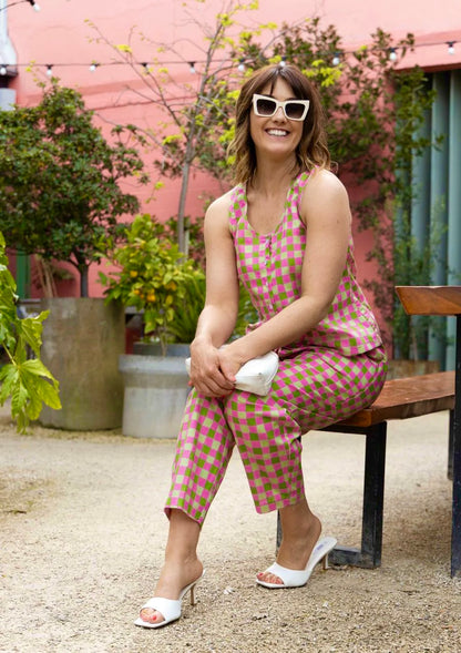 Balloon Pant - Handdrawn Check Citrus