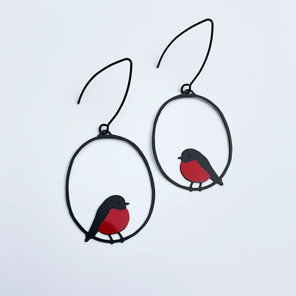 Midi Flame Robin Earrings in Red/ Black