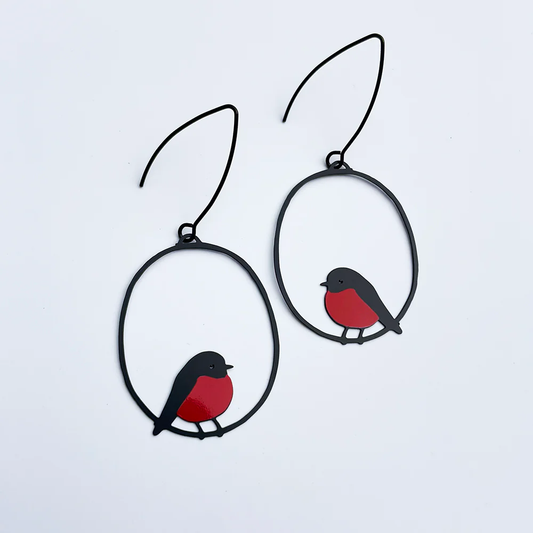 Midi Flame Robin Earrings in Red/ Black