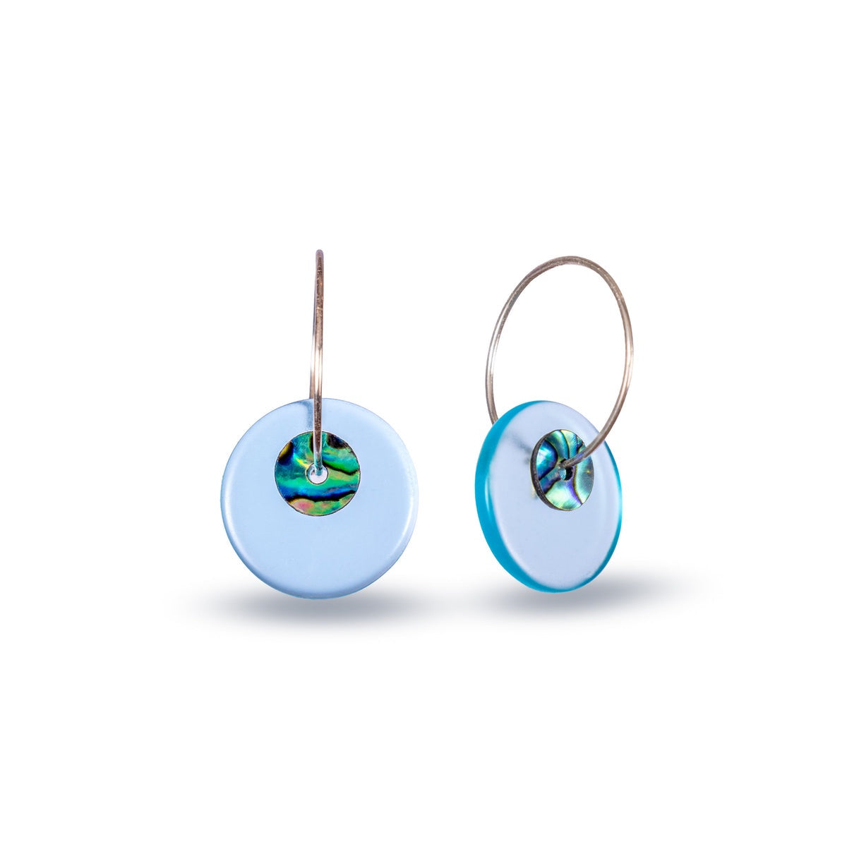Glass Paua Disc Earrings - Light Blue