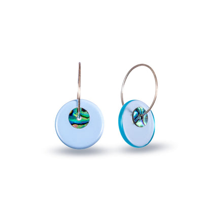 Glass Paua Disc Earrings - Light Blue