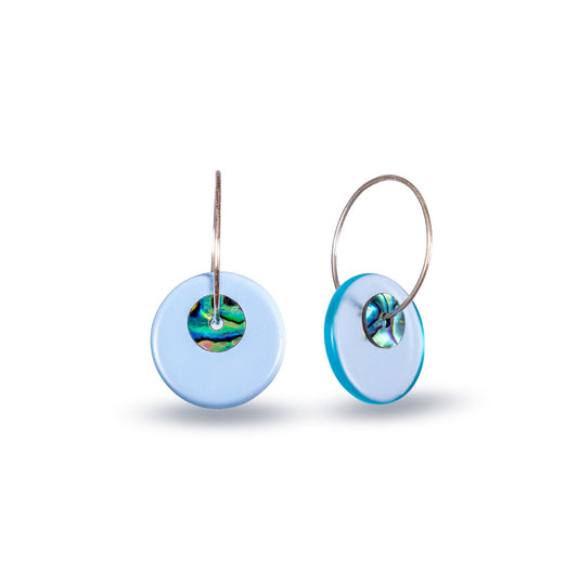 Glass Paua Disc Earrings - Light Blue