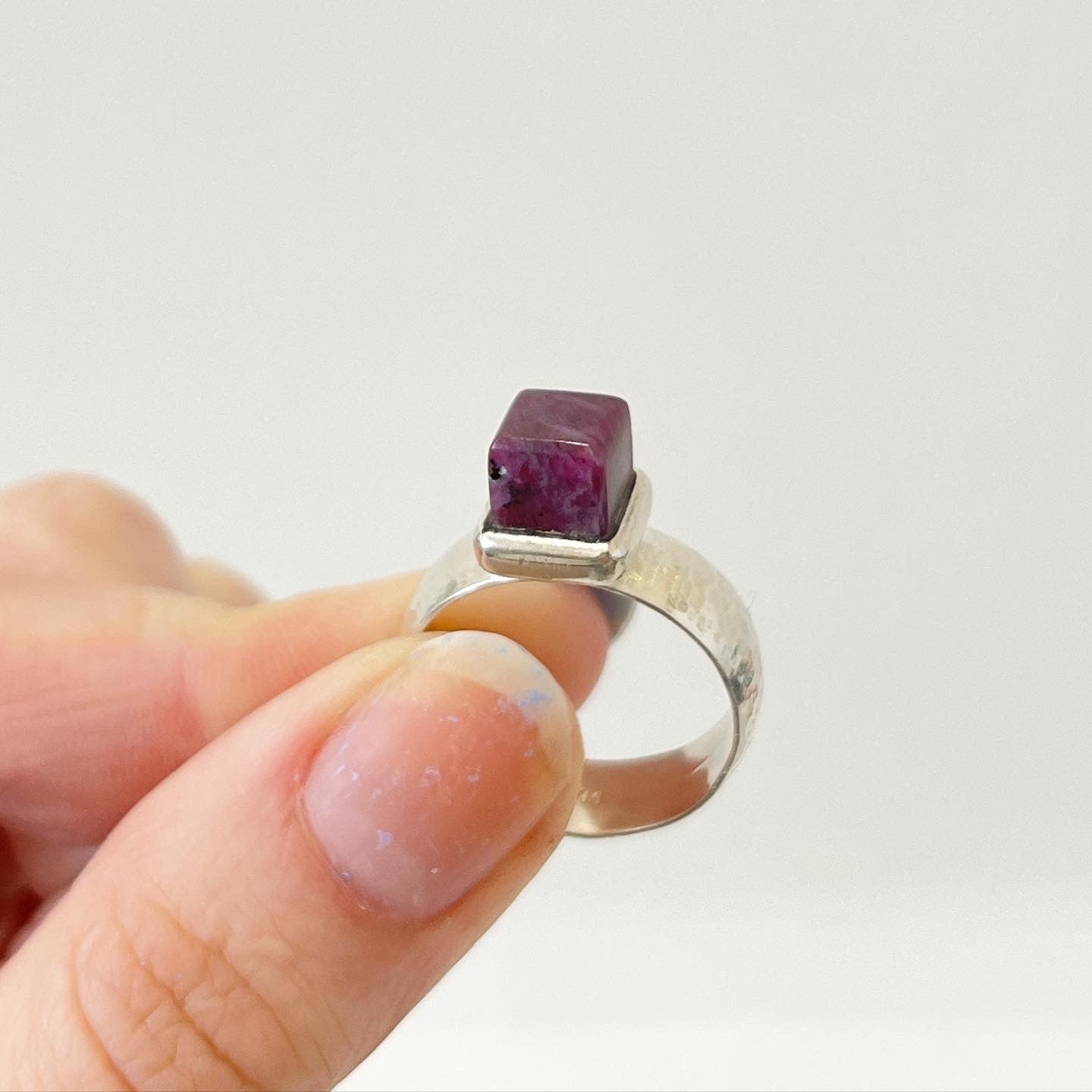 Small Ruby & Sterling Silver Cube Ring (RI-CU2)