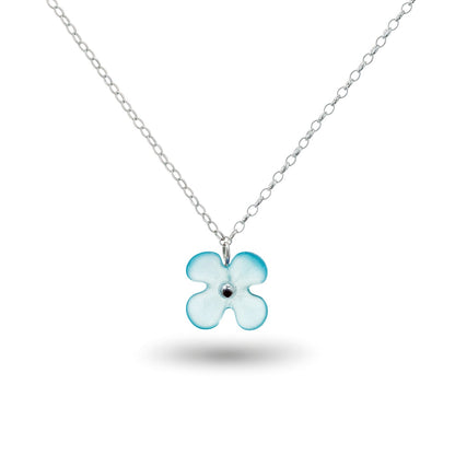 Hydrangea Flower Necklace - Light Blue Glass