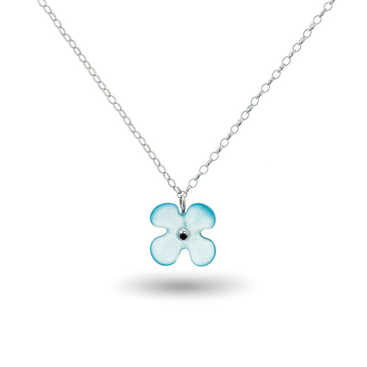 Hydrangea Flower Necklace - Light Blue Glass