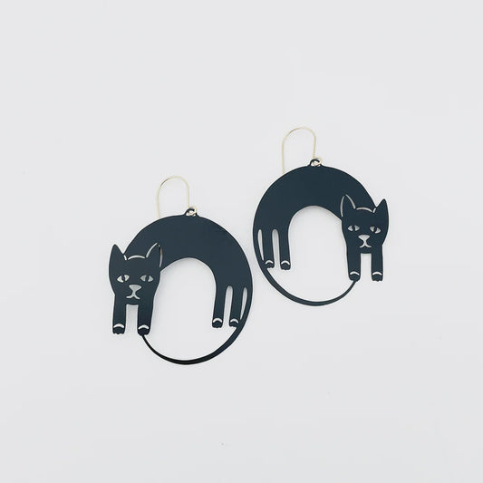 Lazy Cat Dangle Earrings in Black