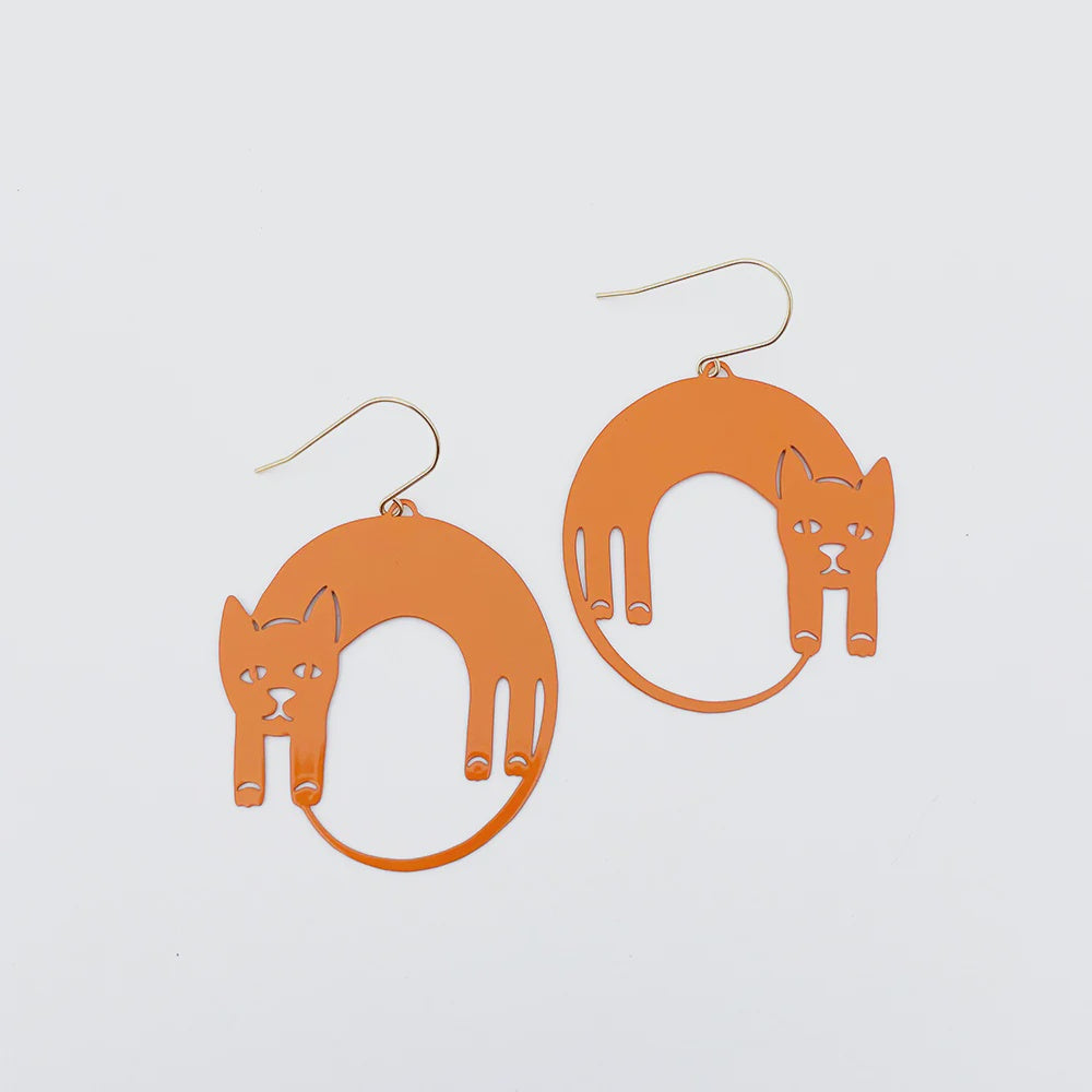 Lazy Cat Dangle Earrings in Ginger