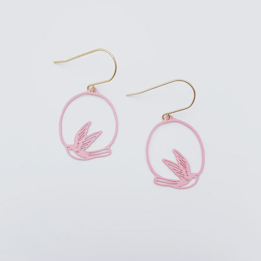 Mini Swallow Dangle Earrings in Pink