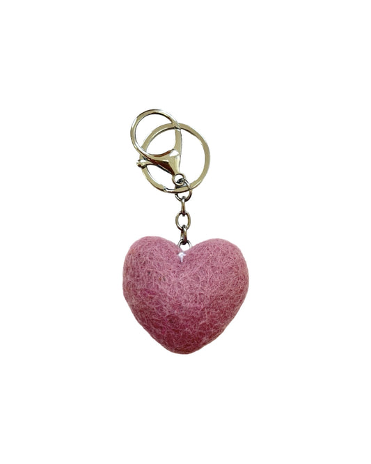 Soft Pink Heart Felted Wool Keyring/Clip