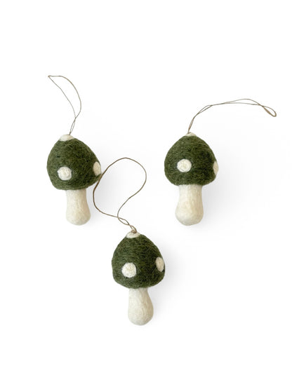 Felted Christmas Mushroom Ornament - Green