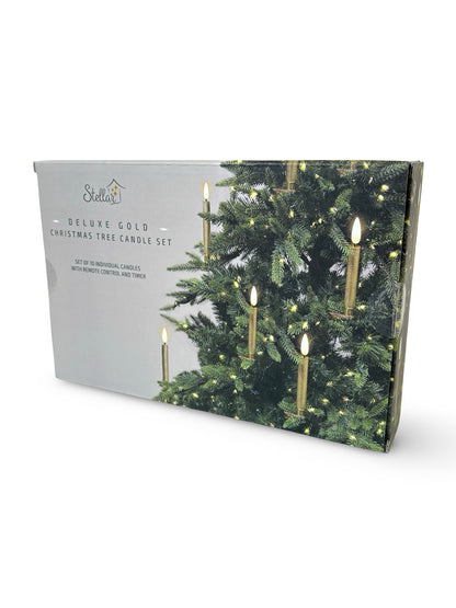 Gold Deluxe 10pcs Christmas Tree Candle Set