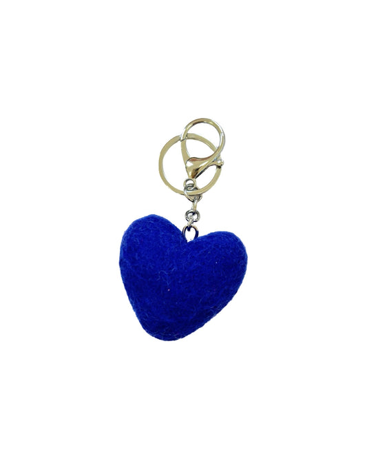 Blue Heart Felted Wool Keyring/Clip - Dark Blue