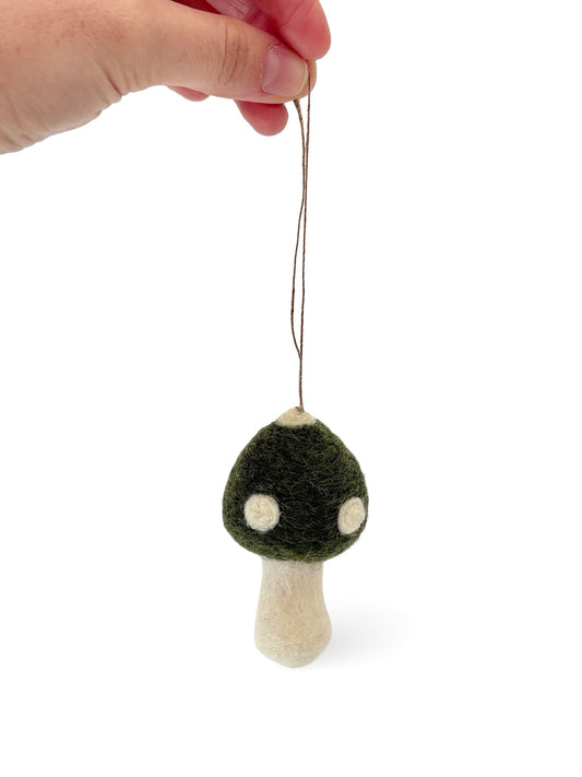 Felted Christmas Mushroom Ornament - Green