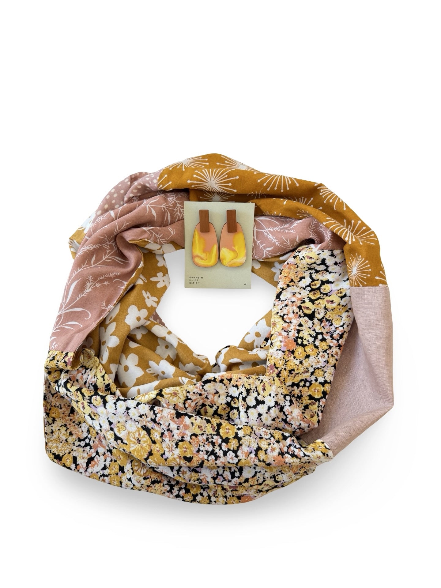 Infinity Scarf - Mustard Peachy Florals / Mustard Florals
